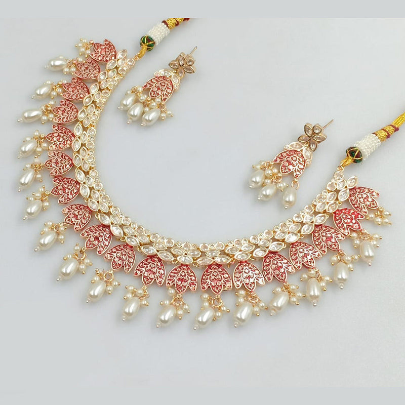 JCM Gold Plated Crystal Stone And Pearls Meenakari Necklace Set