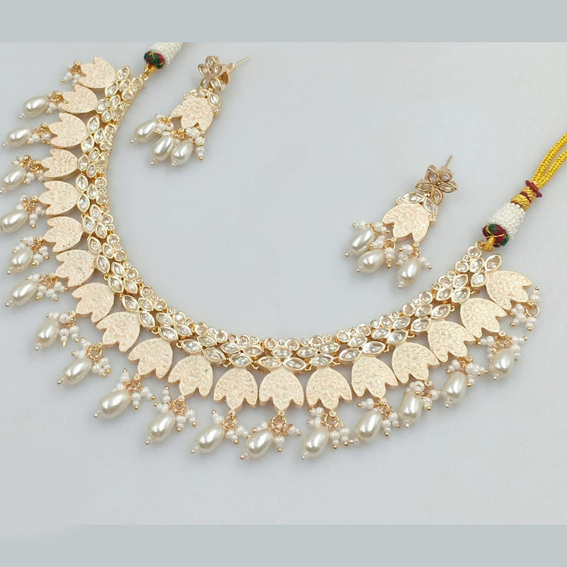 JCM Gold Plated Crystal Stone And Pearls Meenakari Necklace Set