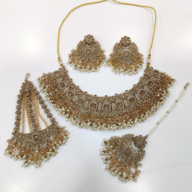 JCM Gold Plated Crystal Stone And Pearls Necklace Set