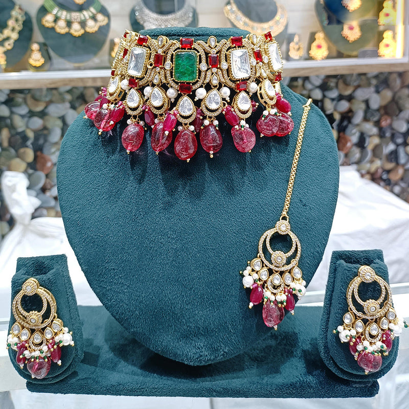 JCM Gold Plated  Kundan Stone Choker Necklace Set