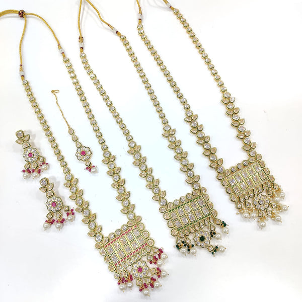 JCM Gold Plated Crystal Stone And Pearls Necklace Set