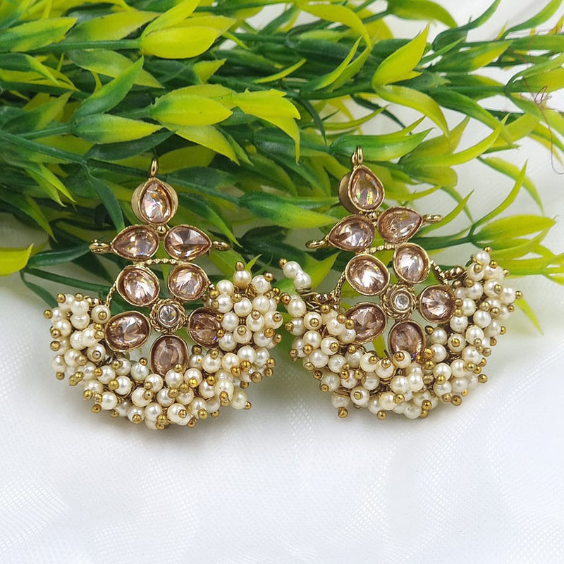 JCM Gold Plated Crystal Stone And Pearls Dangler Earrings