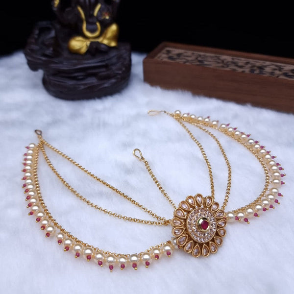 JCM Gold Plated Kundan StoneAnd Pearls Damini Maangtikka