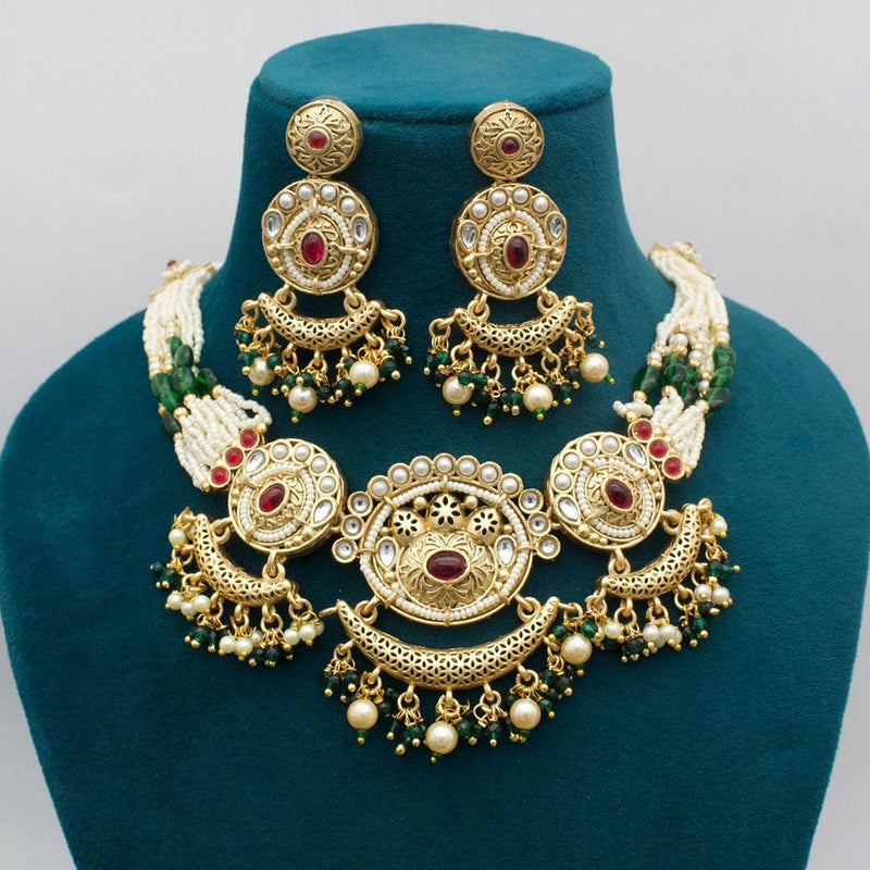 JCM Gold Plated Pota Stone And Pearls Necklace Set