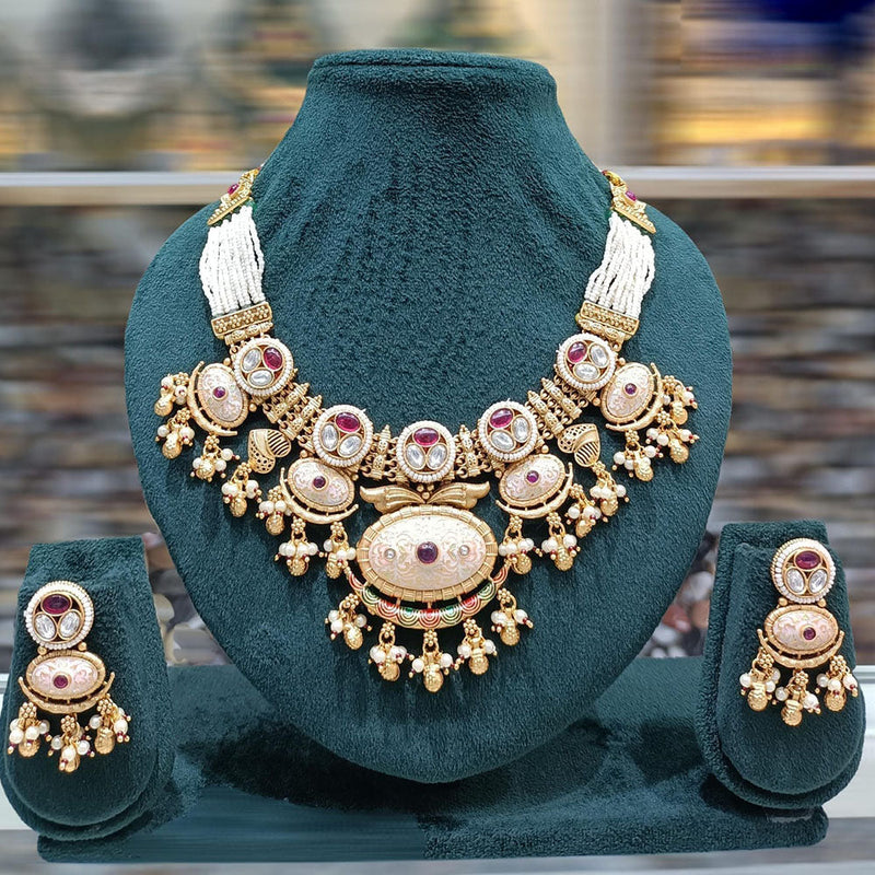 JCM Gold Plated Pota Stone And Pearls Necklace Set