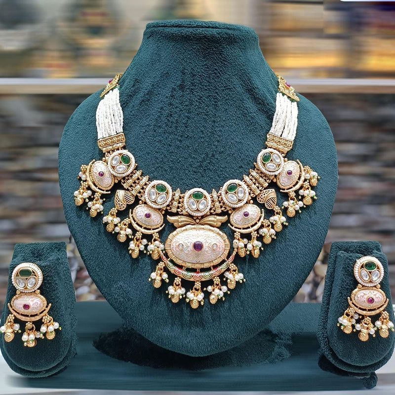 JCM Gold Plated Pota Stone And Pearls Necklace Set