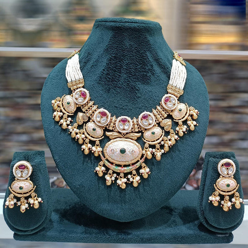 JCM Gold Plated Pota Stone And Pearls Necklace Set