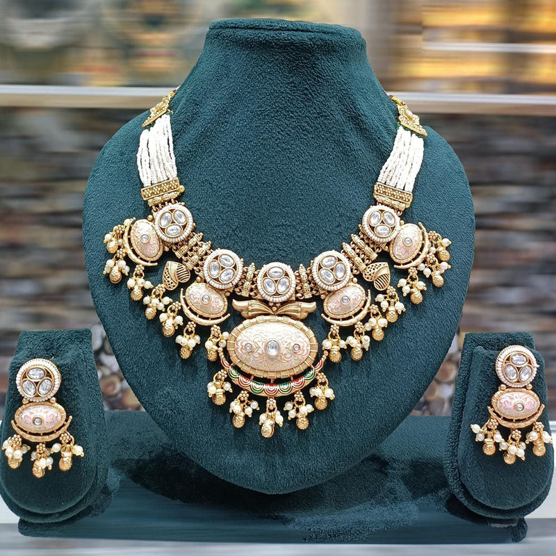 JCM Gold Plated Pota Stone And Pearls Necklace Set