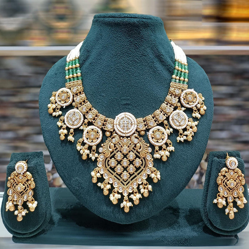 JCM Gold Plated Pota Stone And Pearls Necklace Set