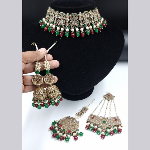 JCM Gold Plated  Kundan Stone And Pearls Choker Necklace Set