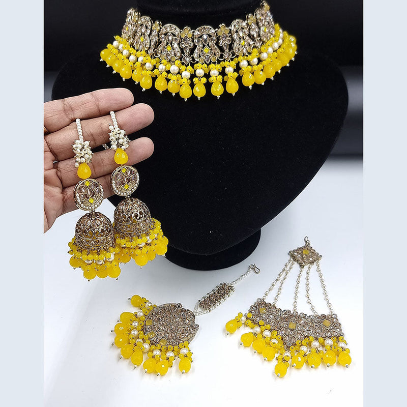 JCM Gold Plated  Kundan Stone And Pearls Choker Necklace Set