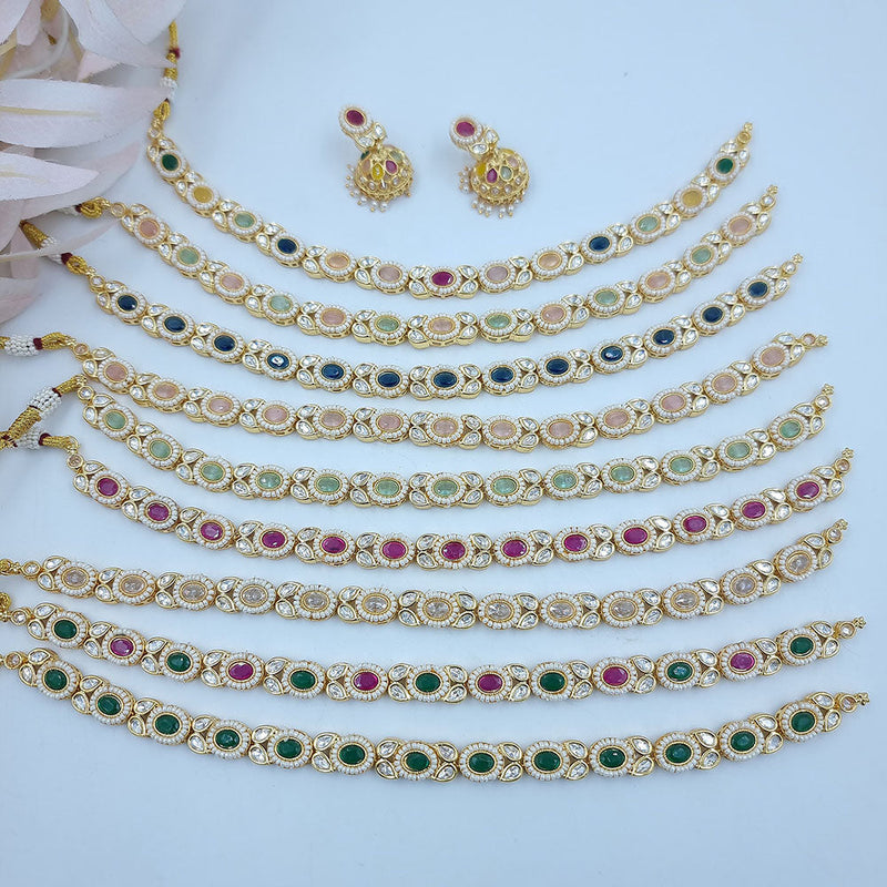 JCM Gold Plated Kundan Stone And Pearls Necklace Set