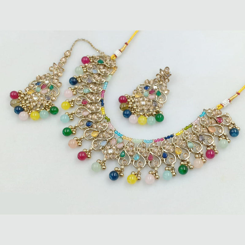 JCM Gold Plated Crystal Stone Beads And Peals Necklace Set