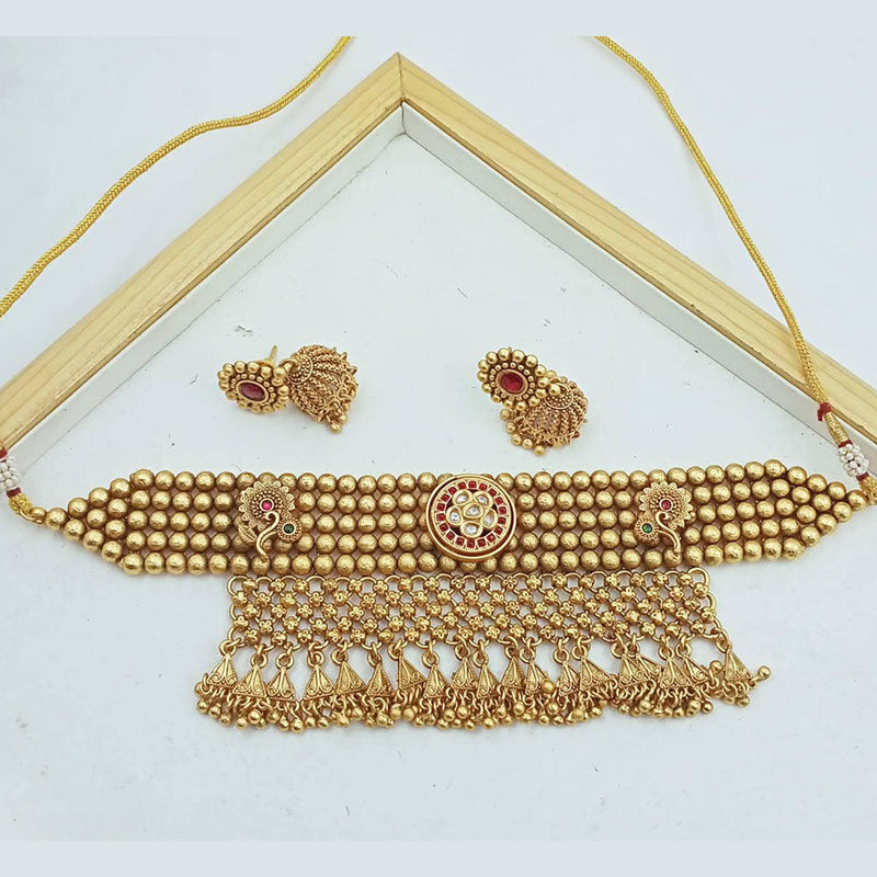 JCM Gold Plated Pota Stone And Peals Necklace Set