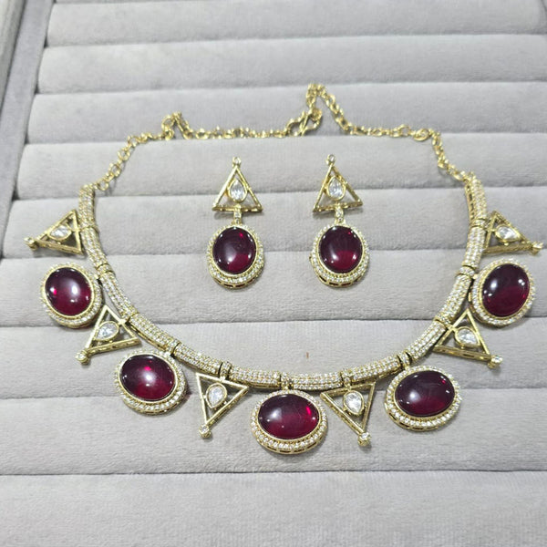 JCM Gold Plated Polki Kundan Stone Necklace Set