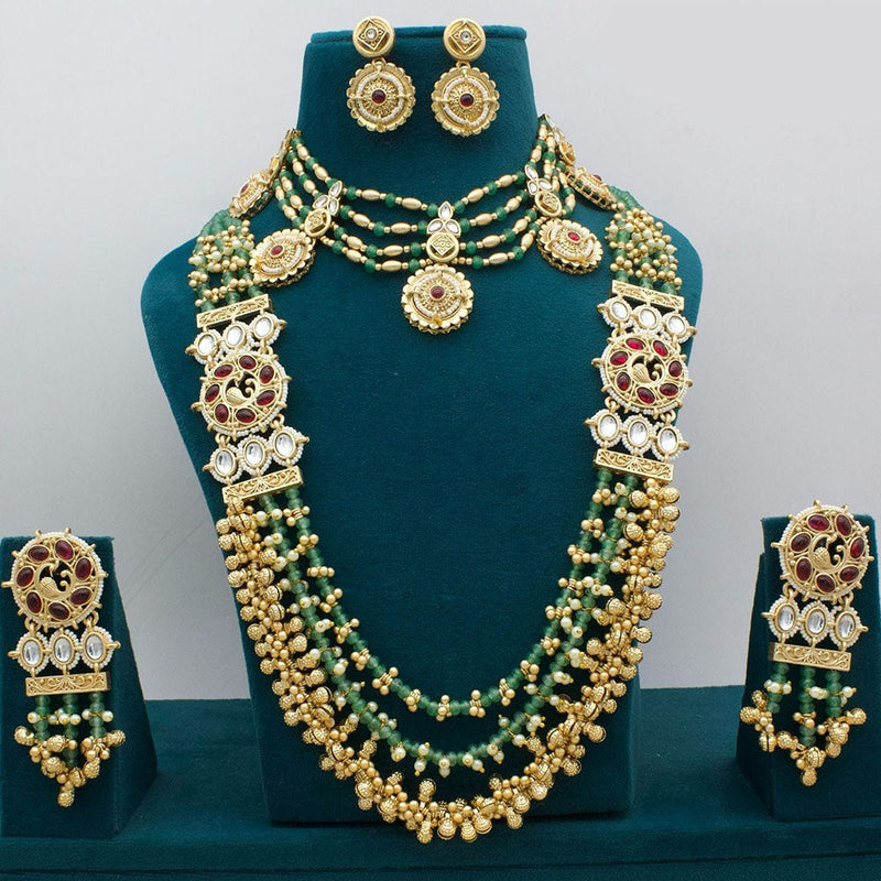 JCM Jewellery Gold Plated Kundan Stone And Pearls Double Necklace Set