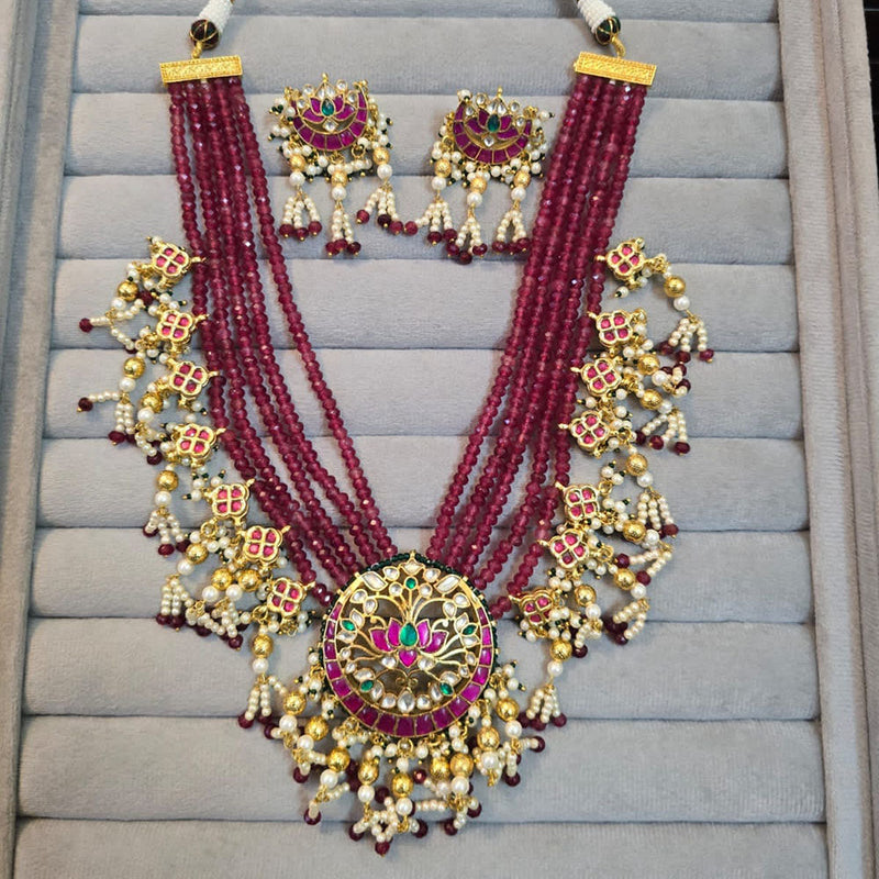 JCM Gold Plated Polki Kundan Stone And Pearls Necklace Set