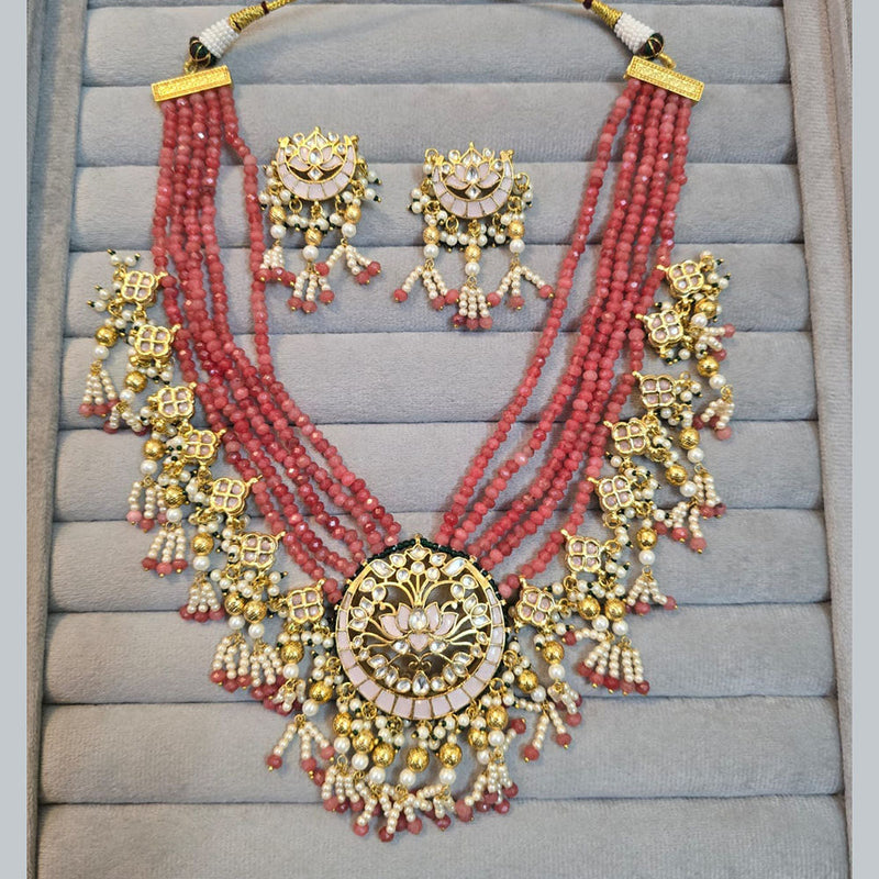 JCM Gold Plated Polki Kundan Stone And Pearls Necklace Set