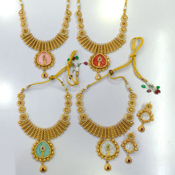 JCM Gold Plated Pota Stone And Pearls Necklace Set