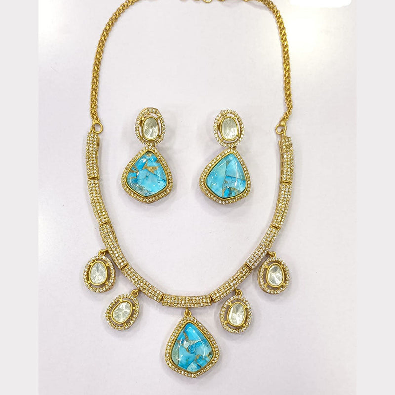 JCM Gold Plated Druzy Crystal Stone Stone Necklace Set