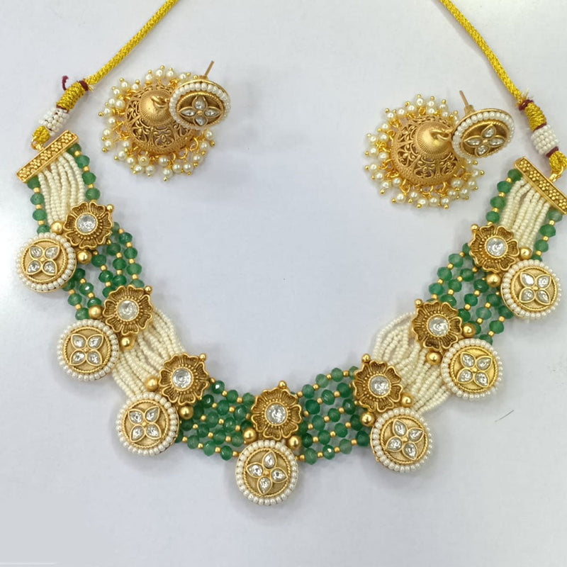 JCM Gold Plated Crystal Stone And Pearls Necklace Set