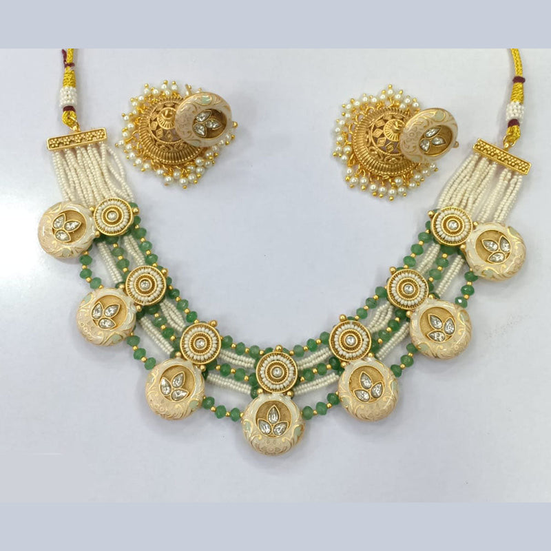 JCM Gold Plated Crystal Stone And Pearls Meenakari Necklace Set