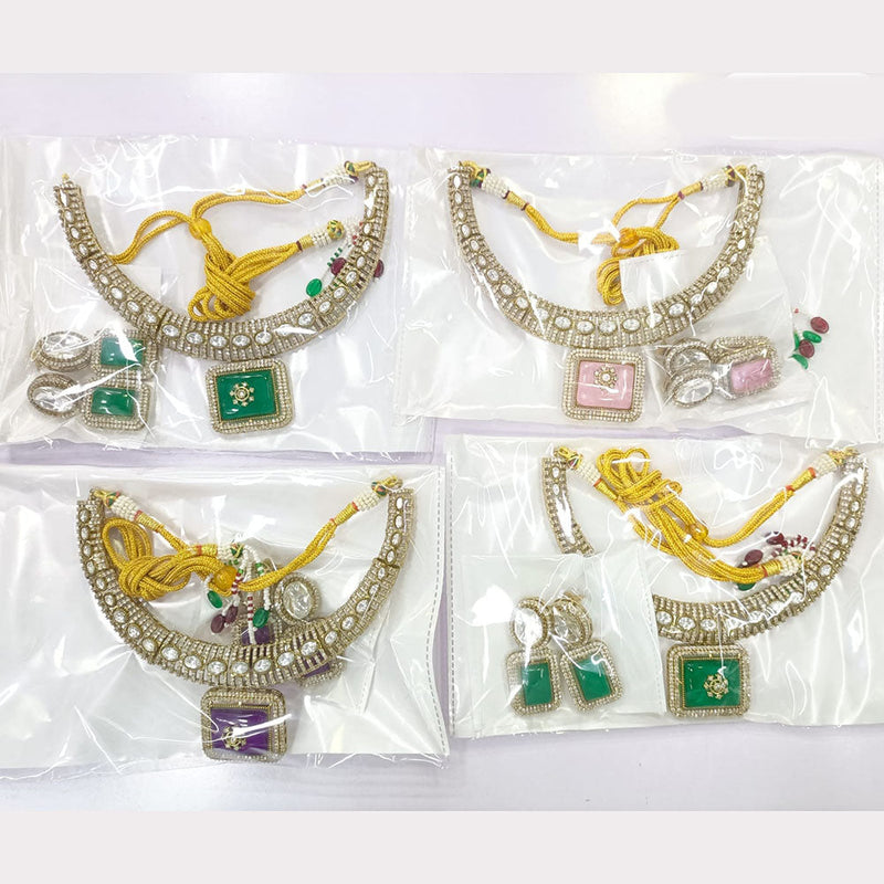 JCM Gold Plated Polki Kundan Stone Necklace Set