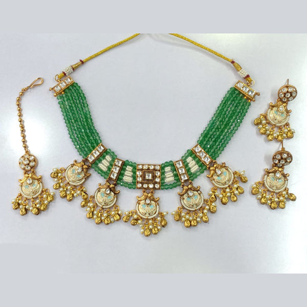 JCM Gold Plated Crystal Stone And Pearls Meenakari Necklace Set