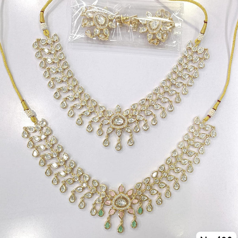 JCM Gold Plated Polki Kundan Stone Necklace Set