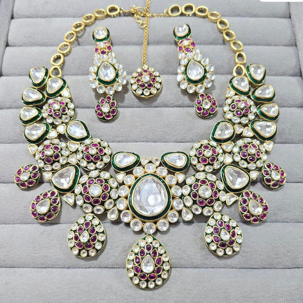 JCM Gold Plated Polki Kundan Stone And Meenakari Necklace Set