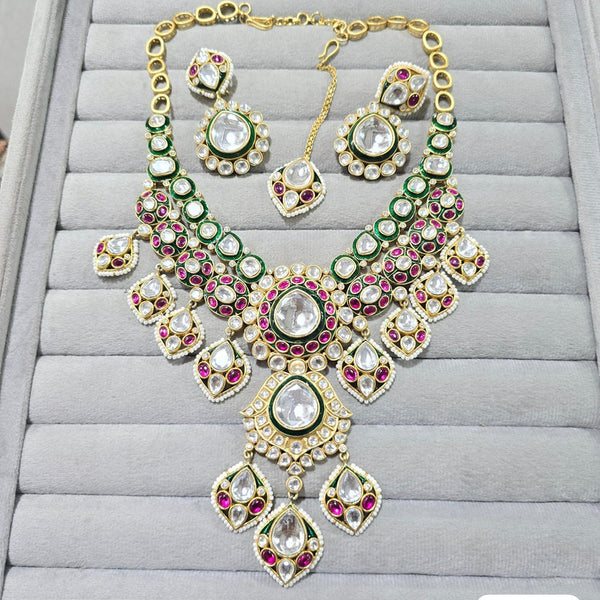 JCM Gold Plated Polki Kundan Stone And Meenakari Necklace Set