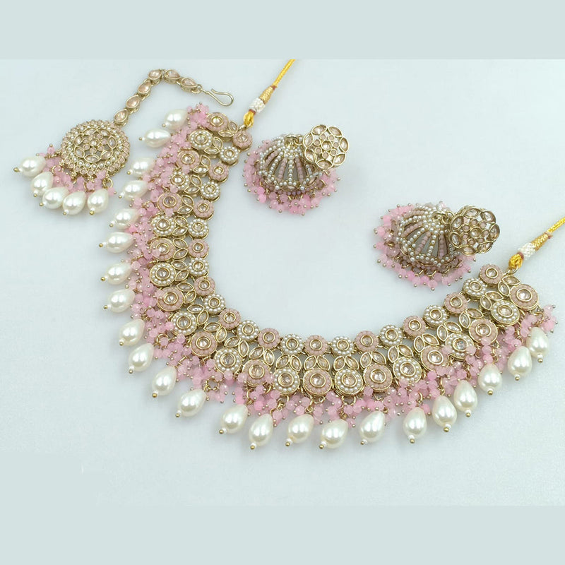 JCM Gold Plated Crystal Stone And Pearls Necklace Set