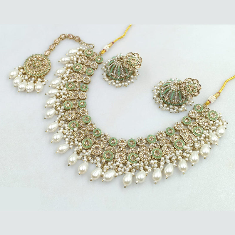 JCM Gold Plated Crystal Stone And Pearls Necklace Set