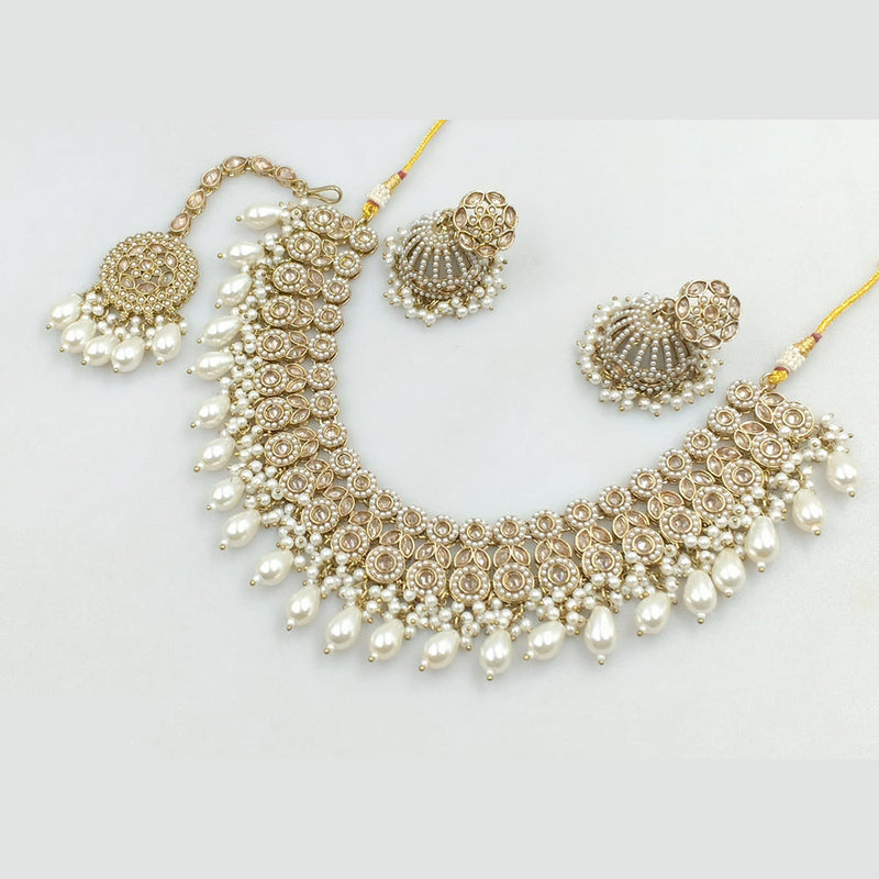 JCM Gold Plated Crystal Stone And Pearls Necklace Set