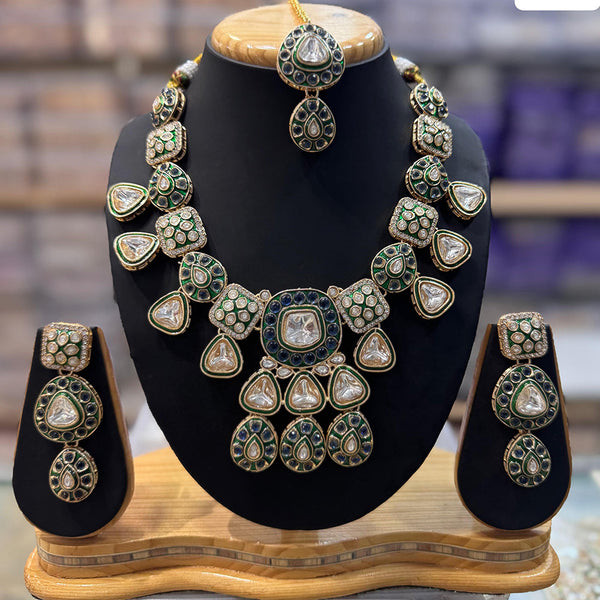 JCM Gold Plated Polki Kundan Stone Meenakari Necklace Set