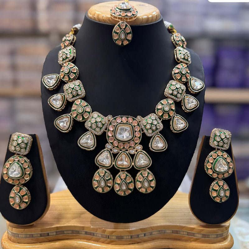 JCM Gold Plated Polki Kundan Stone Meenakari Necklace Set