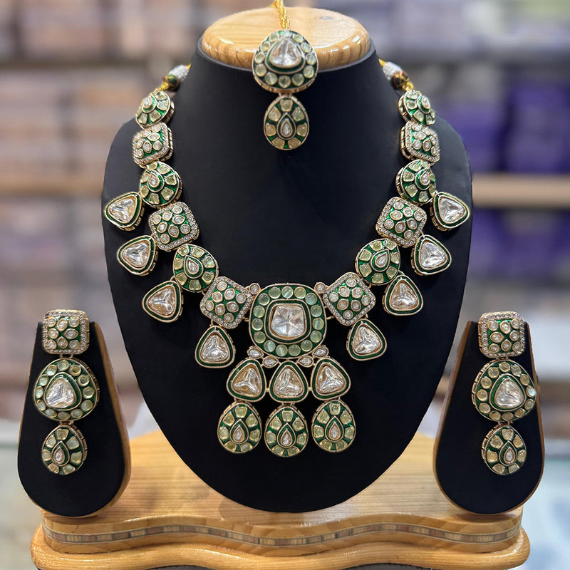 JCM Gold Plated Polki Kundan Stone Meenakari Necklace Set