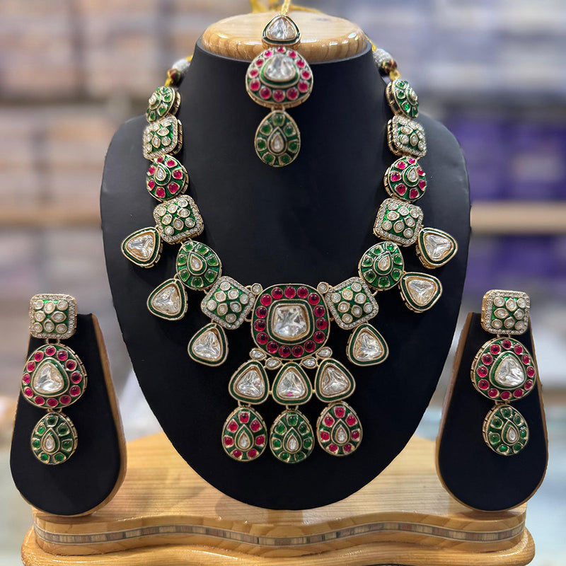 JCM Gold Plated Polki Kundan Stone Meenakari Necklace Set