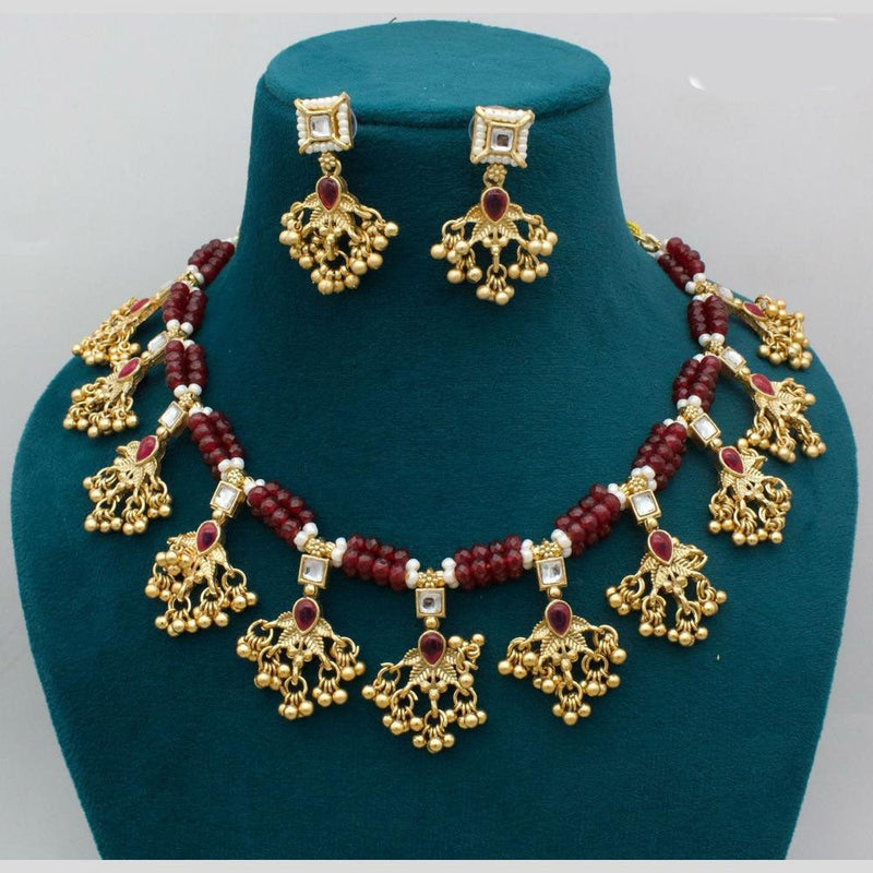 JCM Gold Plated Pota Stone And Pearls Necklace Set