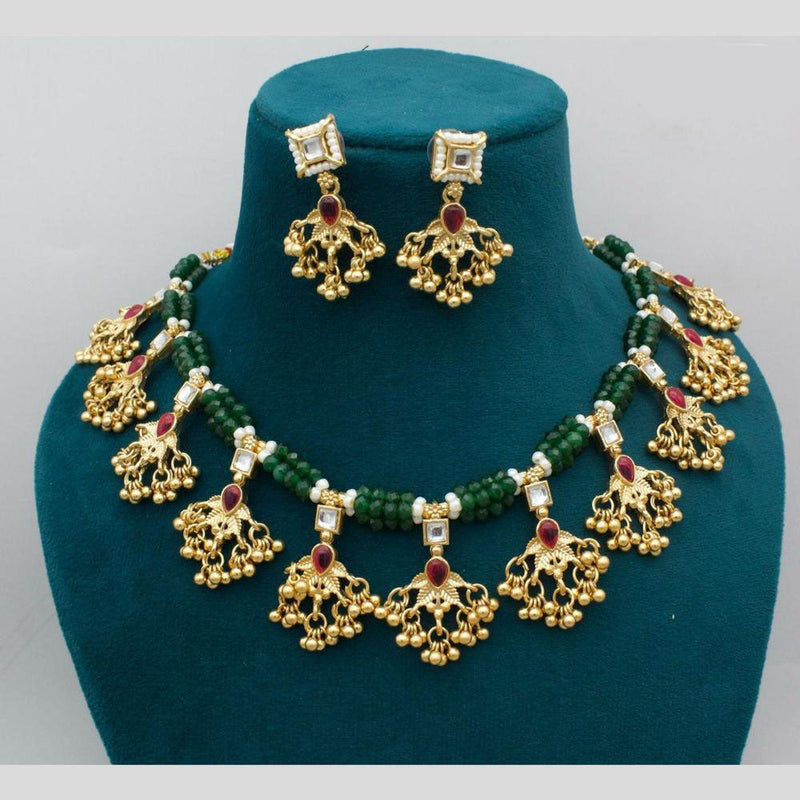 JCM Gold Plated Pota Stone And Pearls Necklace Set