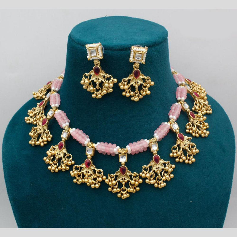 JCM Gold Plated Pota Stone And Pearls Necklace Set