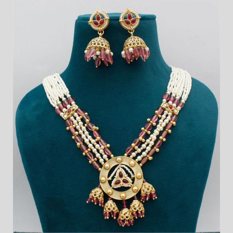 JCM Gold Plated Pota Stone And Pearls Necklace Set