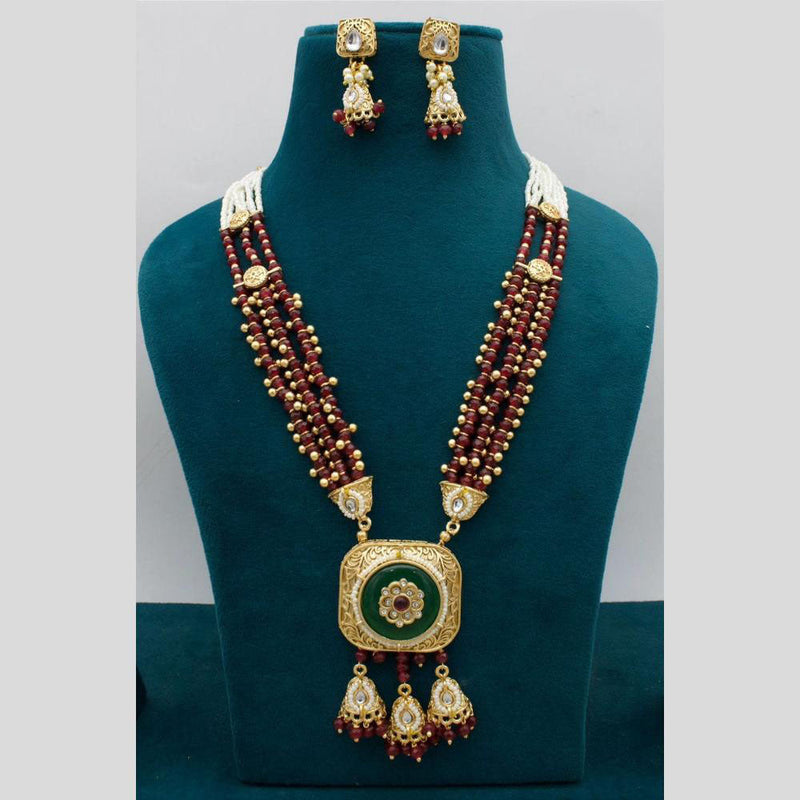 JCM Gold Plated Pota Stone And Pearls Necklace Set