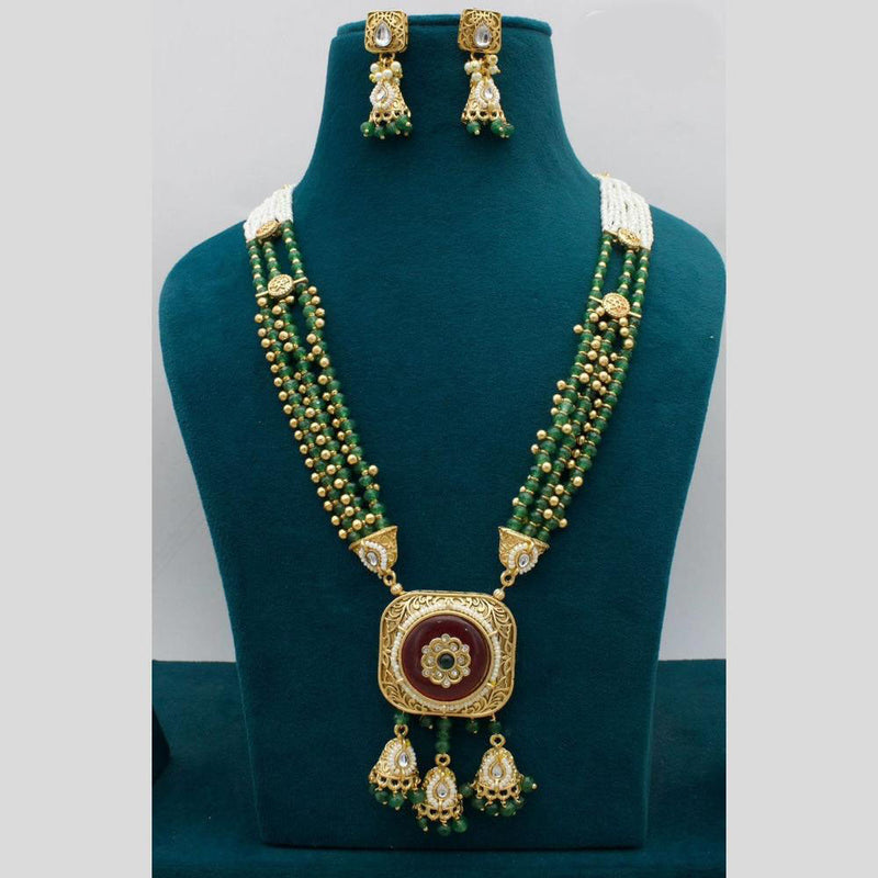 JCM Gold Plated Pota Stone And Pearls Necklace Set