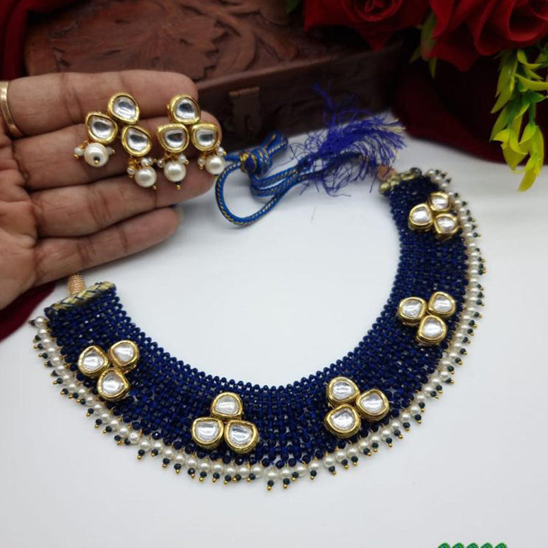 JCM Gold Plated Kundan  Stone And Pearls Necklace Set