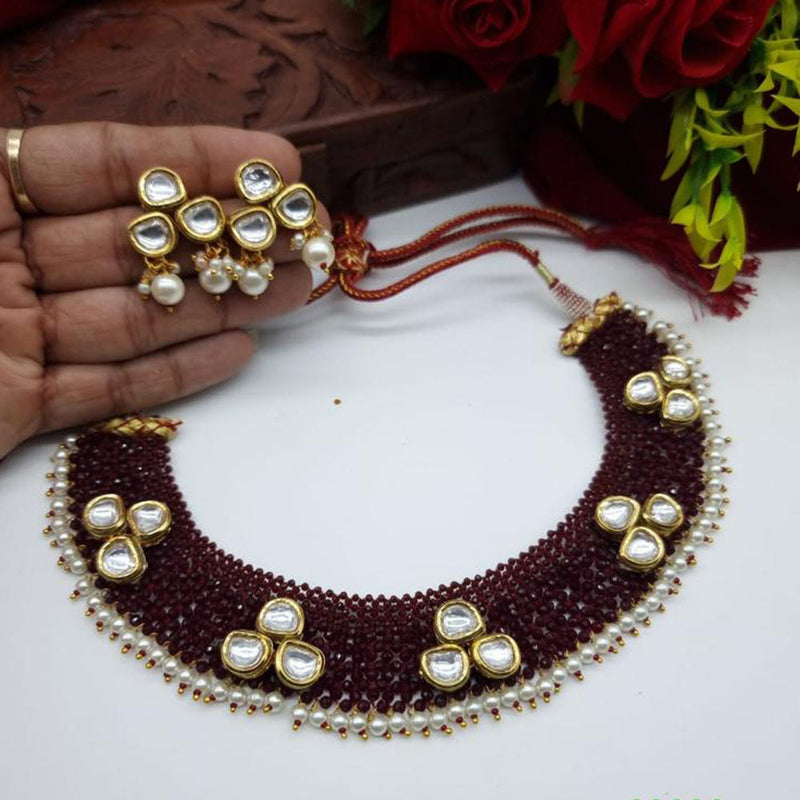 JCM Gold Plated Kundan  Stone And Pearls Necklace Set