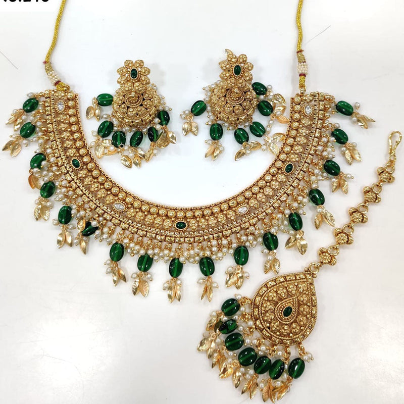 JCM Gold Plated Pota Stone And Pearls Necklace Set