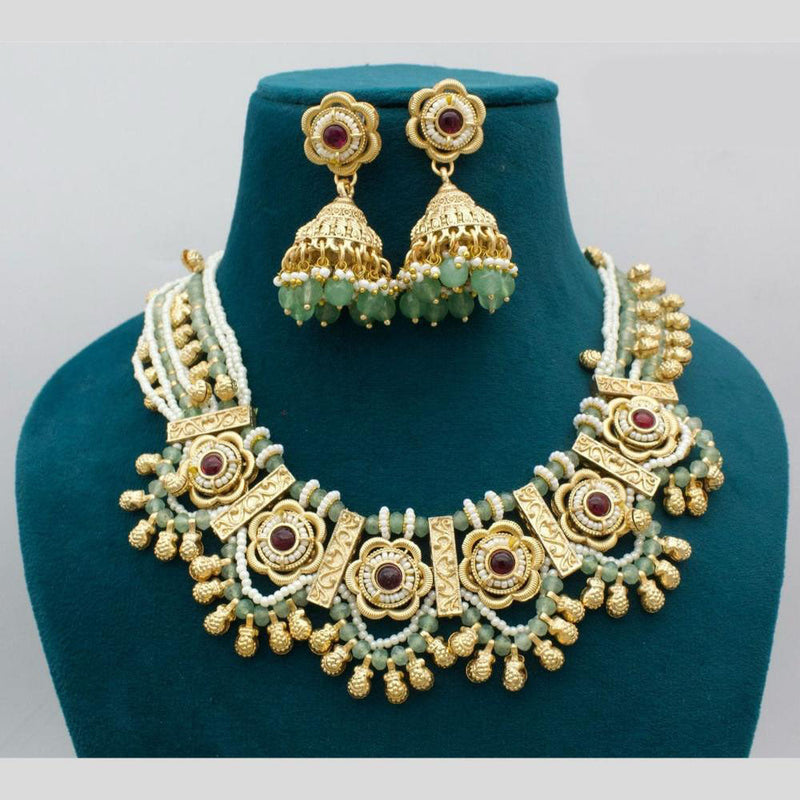 JCM Gold Plated Pota Stone And Pearls Necklace Set