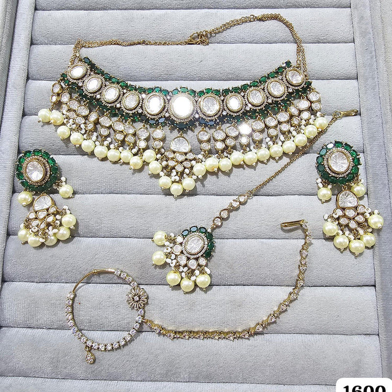 JCM Gold Plated Polki Kundan Stone And Beads Necklace Set