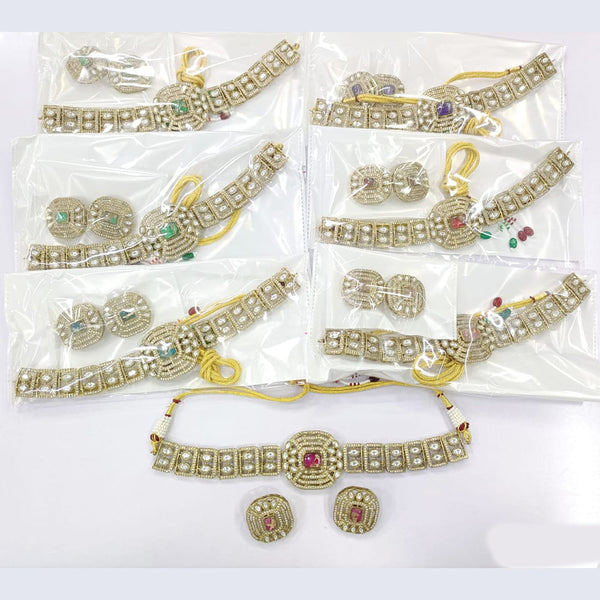 JCM Gold Plated Polki Kundan Stone Choker Necklace Set